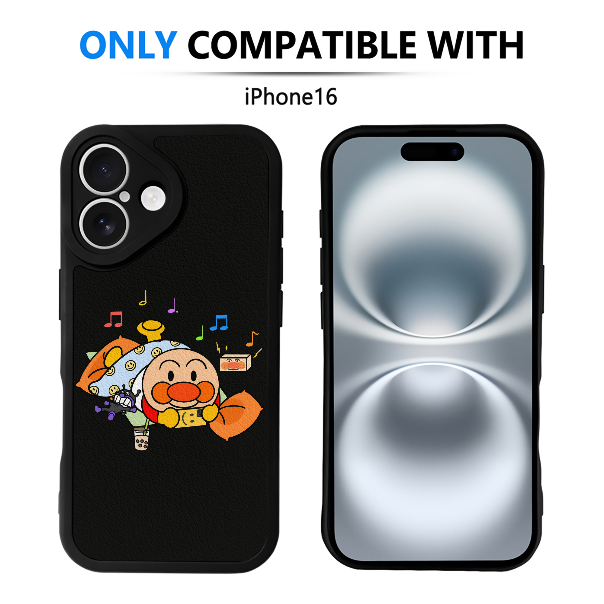 （画像用） アンパンマン Anpanman 【iPhone 16シリーズ対応】シリコンスマホケース（レザー調） 材質：シリコン
